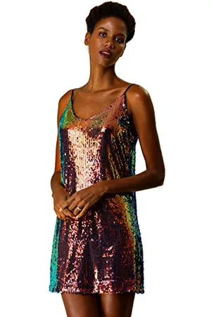 Allegra K Mini Robe de soirée à Paillettes Scintillantes à col en V et à Bretelles pour Femmes M