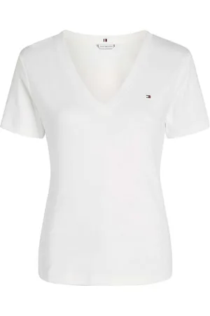Tommy Hilfiger T-Shirt Manches Courtes Femme New Slim Cody V-Neck Col en V, Blanc (Nos Ecru), L