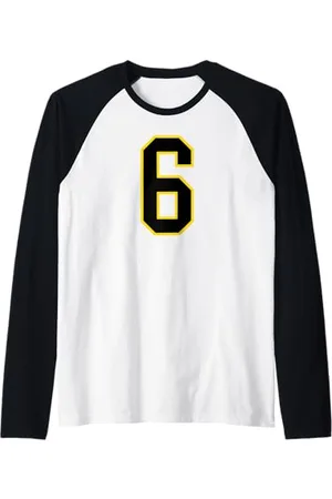 Sports Numbers Store Numéro 6 en et jaune style sport universitaire Manche Raglan