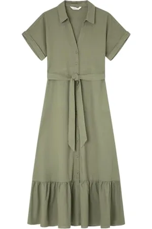 Springfield 7.t.a. Vestido Midi MC Lino Liso Robe décontractée, , 38 Femme