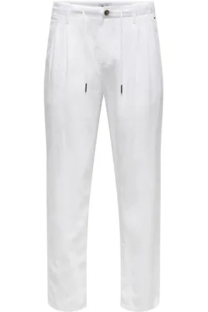 Only & Sons Pant Onsleo Crop Linen Mix 0048 Pantalon, Blanc, 34W / 32L Hommes