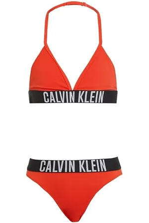 Calvin Klein Bikini Fille Triangle Set avec Ceinture Emblématique, Rouge (Flaming Chili), 12-14 Ans