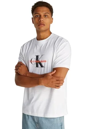 Calvin Klein T-Shirt Manches Courtes Homme Monologo Shift Tee en Coton, Blanc (Bright White), M
