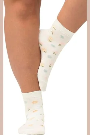 Ulla Popken Lot de 2 Paires de Chaussettes à Tige Courte, Fleurs, Blanc, 39-42 Femme