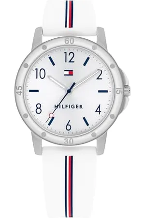 Tommy Hilfiger Montre Fille Cadran Argenté, Bracelet Silicone et Rose, Boîtier Doré Rose 32mm, Quartz, Étanche