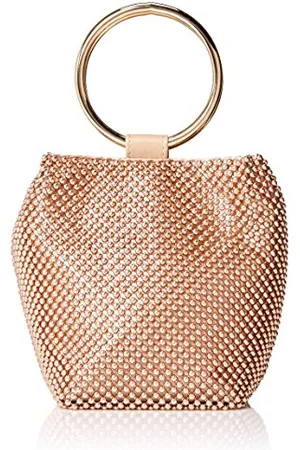 Jessica Mcclintock Womens Gwen Ball Mesh Ring Wristlet Pouch Clutch, Rose Gold