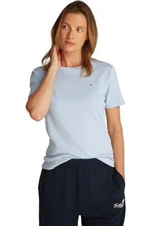 Tommy Hilfiger T-Shirt Manches Courtes Femme Slim Cody Col Ras-du-Cou, Bleu (Breezy Blue), XL