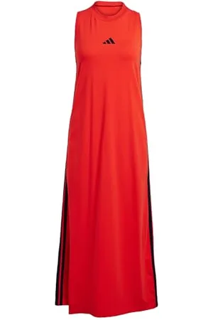 adidas Femme Essentials 3-Stripes Long Racerback Dress, Pure Ruby/Black, L