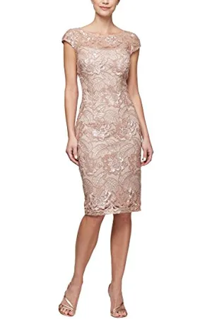 Alex Evenings Robe Fourreau de Cocktail brodée Florale Longueur Genou Courte Occasion spéciale, , 44 Femme