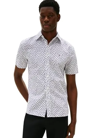 Tommy Hilfiger Linen Blend AOP SS RF Shirt Mw0mw39469 Chemise S/S, White (White/Preppy Navy), XXL Homme