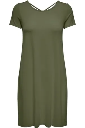 ONLY Onlbera Back Lace Up S/S Dress JRS Noos Robe élégante avec col Rond et Manches Courtes en Coupe Droite, Kalamata, M Femmes