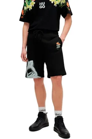 HUGO BOSS Hommes Diflowos Short Relaxed en Coton mélangé avec Motif Artistique à Fleurs