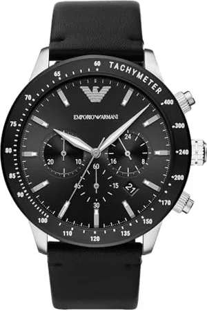 Emporio Armani Montre pour homme, mouvement chronographe à quartz, boîtier en acier inoxydable de 43 mm avec bracelet en cuir, AR11243