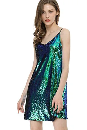 Allegra K Mini Robe de soirée à Paillettes Scintillantes à col en V et à Bretelles pour Femmes S