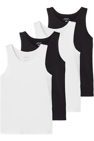 NAME IT Kids Top 4p Black White Solid Nkmtank Lot de 4 débardeurs et Blanc uni, Numeric_116 Garçon
