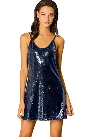 Allegra K Mini Robe de soirée à Paillettes Scintillantes à col en V et à Bretelles pour Femmes S