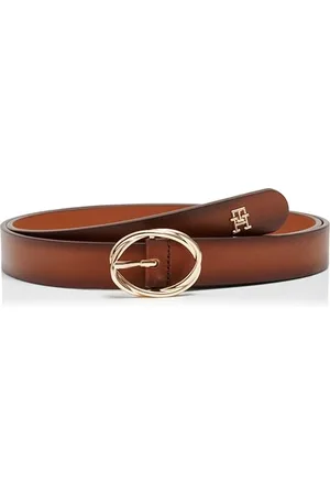 Tommy Hilfiger Ceinture Femme Chic 2,5 cm Burnished Cuir, Marron (Cognac Burnished Edges), 100 cm