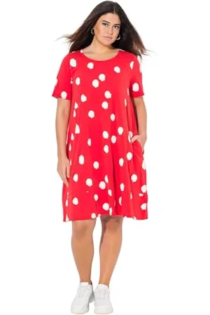 Ulla Popken Midikleid, Punkte, A-Linie, Taschen, Rundhals, Halbarm Robe midi en Jersey avec Petit Volant au Niveau de l