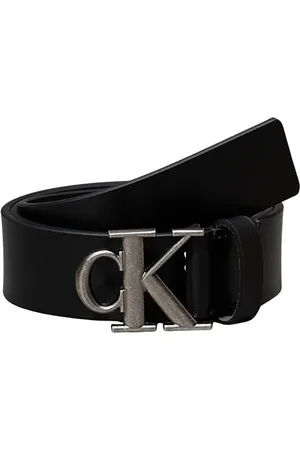 Calvin Klein Ceinture Homme Monogram Plaque Buckle 3,5 cm Cuir, Noir (Black/Antique Silver), 100 cm