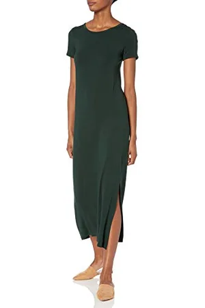Amazon Robe Longue Fendue sur Le Côté Col Rond à Manches Courtes Coupe Standard en Jersey (Déjà Daily Ritual) Femme, , L