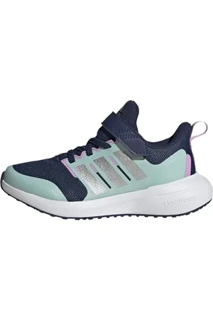 adidas Fortarun 2.0 Cloudfoam Elastic Lace Top Strap Shoes Chaussures de Course, Dark Blue/Silver Metallic/Aqua, 38 2/3 EU