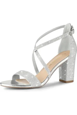 Allegra K Sandales à talons carrés à paillettes pour femme, argent , 38 EU
