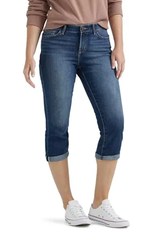Lee Flex Motion Jean Corsaire pour Femme Coupe Normale 5 Poches - Bleu - 40