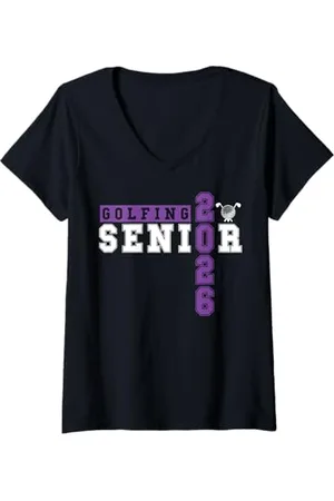 Class of 2026 Graduation Shirts Femme Golf Senior Golf de nuit Senior 2026 Graduation 87 T-Shirt avec Col en V