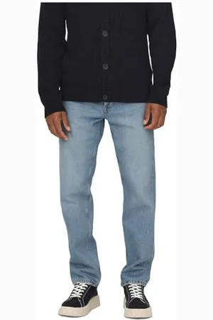 Only & Sons ONLY&SONS Hommes Jeans Coupe Droite Pantalon en Denim Taille Moyenne Boutonnage, Couleurs: , Taille de Pantalon:30W / 32L, Longueur de Jambe:L32