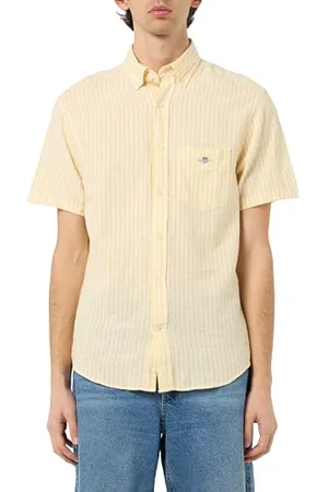 GANT Reg Cotton Linen Stripe SS Shirt Chemise, Banana Yellow, XXL Hommes
