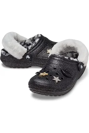 Crocs Unisex Classic Glitter Lined Clogs | Fuzzy Slippers, , 11 Men/13 Women