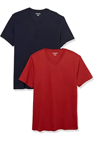 Amazon T-shirt slim à manches courtes et col en V Homme, Lot de 2, , XS