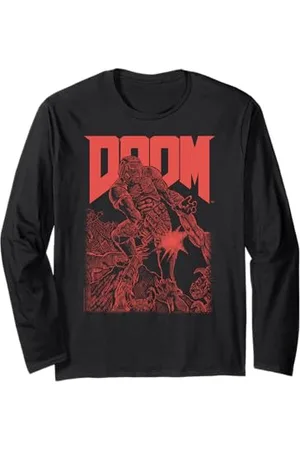 DOOM Red Sketched Cover Art Retro Video Game Manche Longue