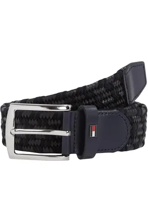 Tommy Hilfiger Ceinture Homme Denton Elastic Leather 3,5 cm Tissée, Multicolore (Space Blue / Black), 110 cm