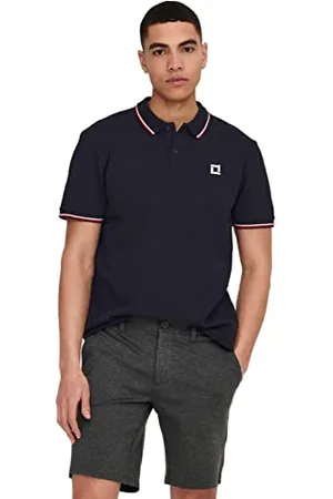 Only & Sons Onsfletcher Slim SS Polo Noos, Bleu Marine foncé, Blanc Vif et Rouge Vif à Rayures contrastées, XL Homme
