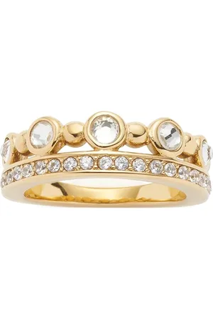 Leonardo Bague Bobby • Bague en acier inoxydable doré • Taille 18 (56) • Sertie de pierres à facettes et de boules dorées • Bijou cadeau pour femme • 024807, Acier inoxydable, Aucune pierre