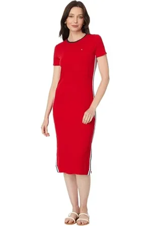 Tommy Hilfiger Short Sleeve Soft Everyday Sport Dress Robe décontractée, Rouge écarlate, L (Lot de 5) Femme