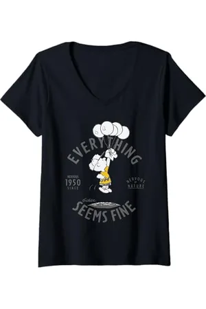 Peanuts Femme Charlie Brown Bad Day Bright Side Lol Nervous Stressed Rétro T-Shirt avec Col en V