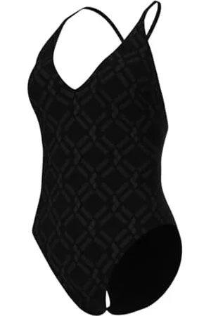 Arena Losange Graphic Maillot de Bain Femme pour la Plage et la Piscine en Tissu Élastique Recyclé à Séchage Rapide, Doublé avec Bonnets Amovibles