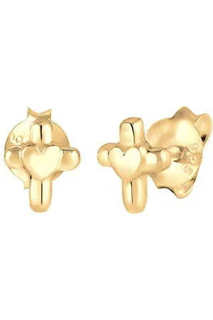 Elli Boucles d´Oreilles pour Enfants en 925/1000 Argent Plaqué Bijoux pour Filles Kids Petit Mignon Goujon Coeur Croix Religion Croyance Amour Symbol