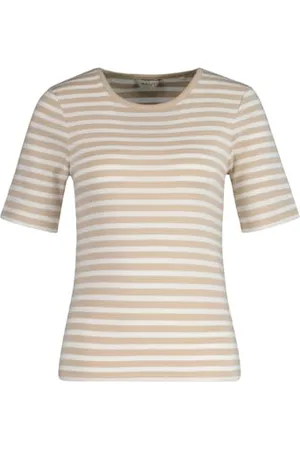 GANT Slim Striped 1X1 Ribbed SS T-Shirt, T-Shirt Slim RAYÉ CÔTELÉ 1X1 SS Femme,