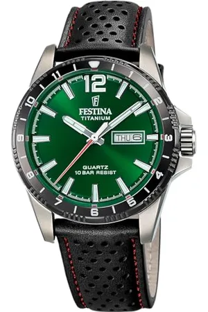 Festina Montre Titanium Vert, Bracelet d’ Cuir, Homme