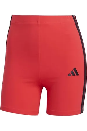 adidas Femme Essentials 3-Stripes High Waisted Biker Shorts, Pure Ruby/Black, XS
