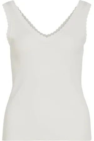 VILA Neck S/L Rib Knit Top Viesra Haut en Maille côtelée à col en V S/L, , M Femmes