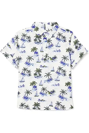 Koton Shirt Half Button Detail Short Sleeve Summer Themed Printed Chemise, , 9-10 Ans Boys