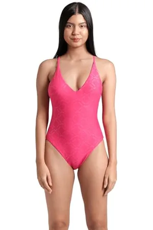 Arena Losange Graphic Maillot de Bain Femme pour la Plage et la Piscine en Tissu Élastique Recyclé à Séchage Rapide, Doublé avec Bonnets Amovibles
