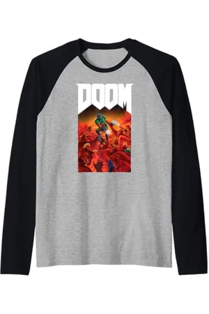 DOOM Full Color Cover Art Retro Video Game Manche Raglan