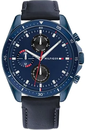 Tommy Hilfiger Montre Analogique Multifunction à Quartz pour Homme avec Bracelet en Cuir Bleu - 1791839