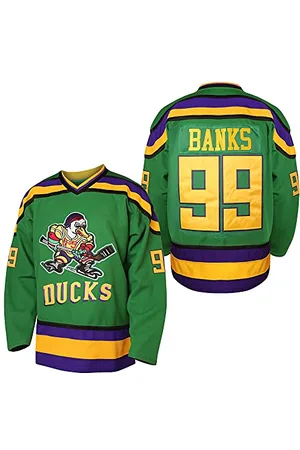 Villa Rouge Maillot de Hockey Mighty Ducks #96 Charlie Conway #99 Adam Banks #33 Greg Goldberg #66 Gordon Bombay, Jersey Blanc et Vert, Taille M