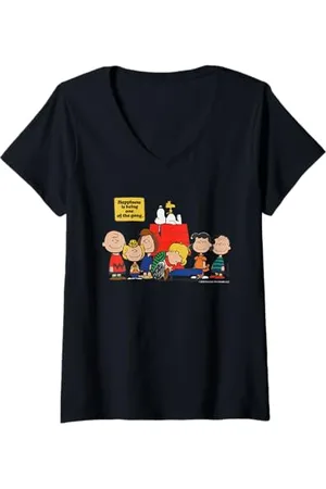 Peanuts Femme Snoopy Woodstock Happy Gang Friends Friendship BFF Vintage T-Shirt avec Col en V